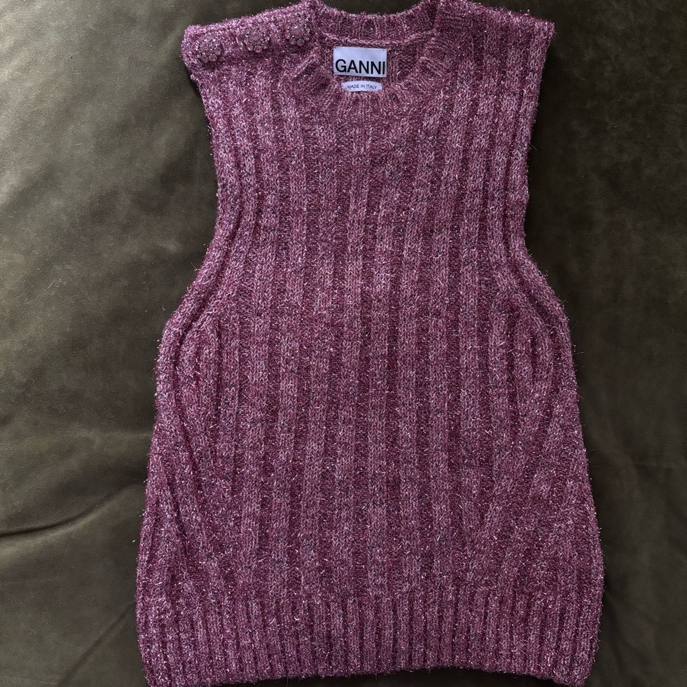 Ganni Metallic Ribbed Knit Vest Size L